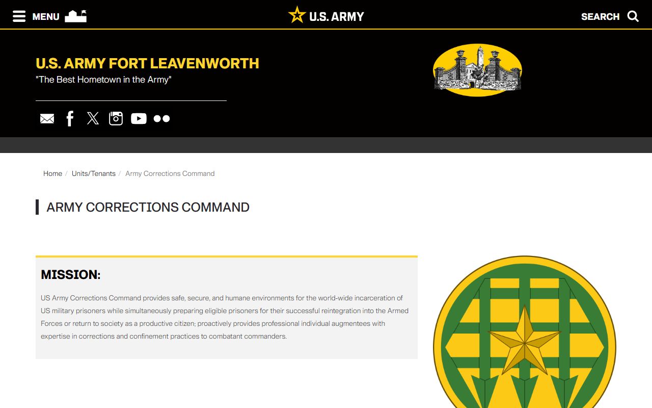 Army Corrections Command page for Midwest Joint Regional Correctional Facility context