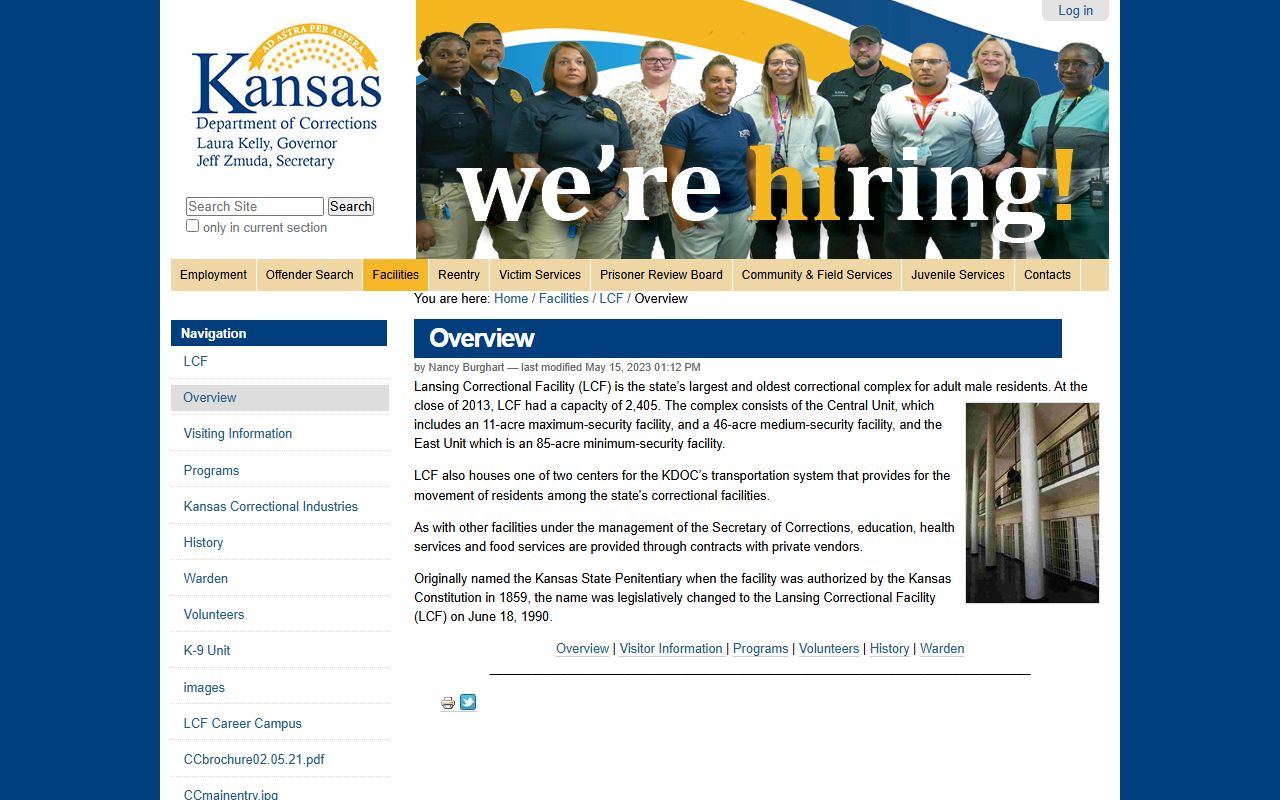 KDOC Lansing Correctional Facility overview page