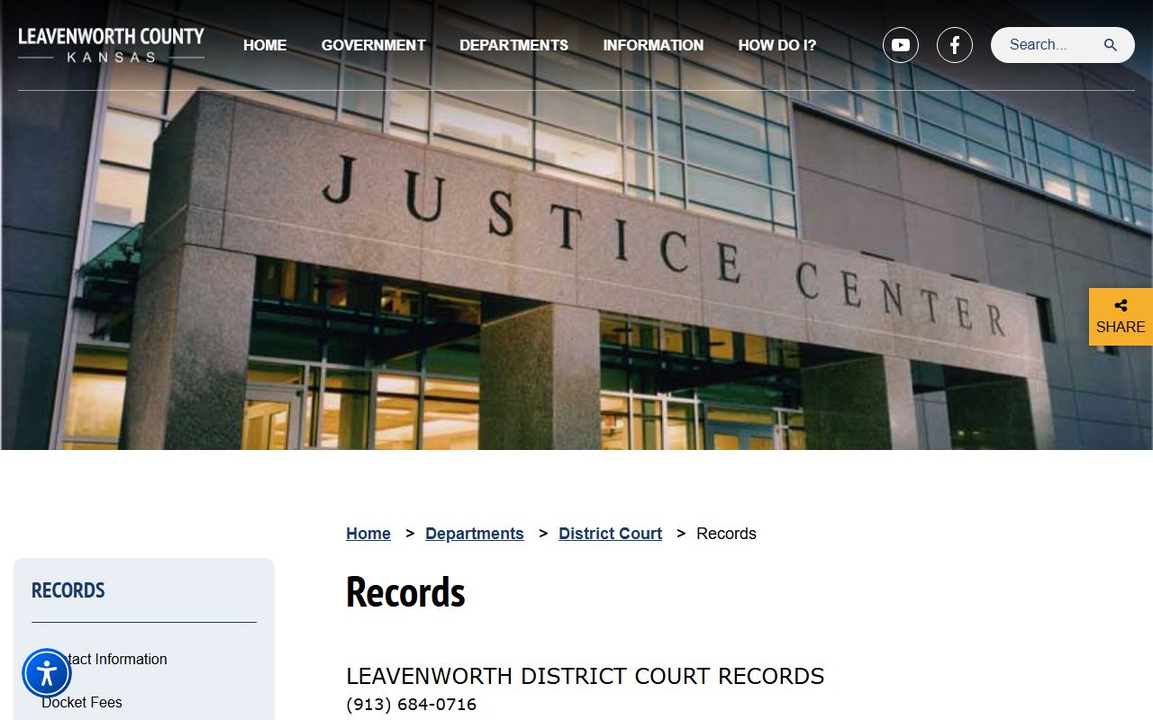 Leavenworth County District Court records page for court records after jail arrest
